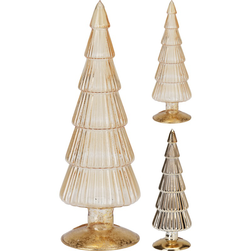 Christmas glass tree gold foil base 25cm - assorted designs, , medium-null
