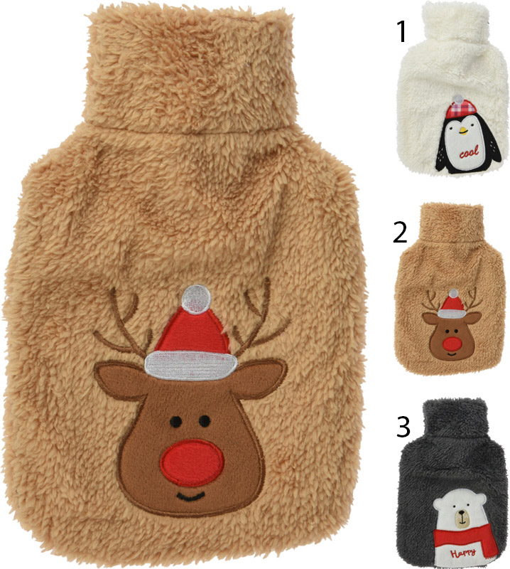 Christmas hot water bottle 85ml 25x18cm - assorted designs, , medium-null