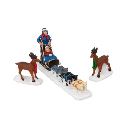 Snow scene elkythro with dogs 3pcs, , medium