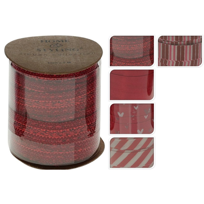 Christmas ribbons 5m red - assorted designs, , medium