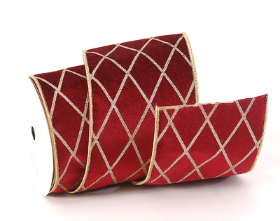 Velvet burgundy/gold ribbon double sided with glitter &checkered, , medium