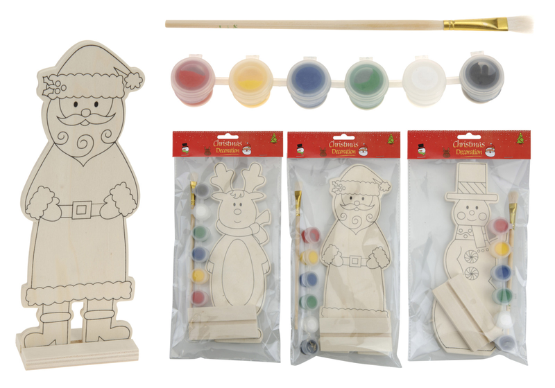 Product image: Deco set wood with 6 color paints and brush 3 assorted designs, , medium-null