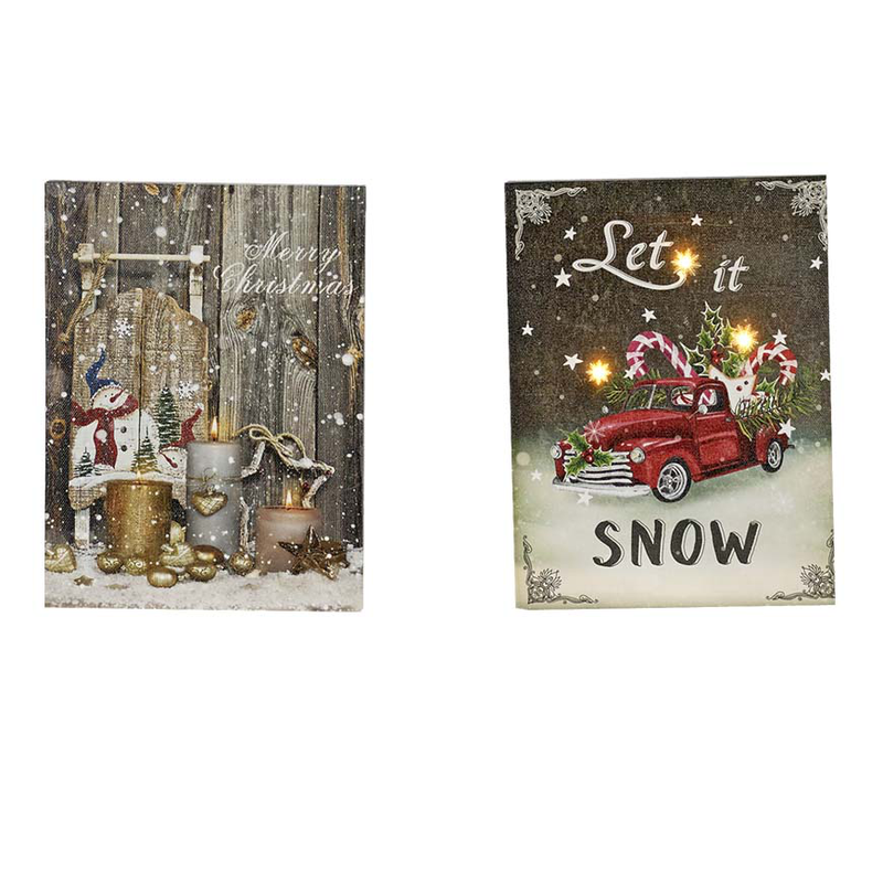 Product image: Frame wood canvas non-woven with led 15x20cm 6 assorted designs, , medium-null