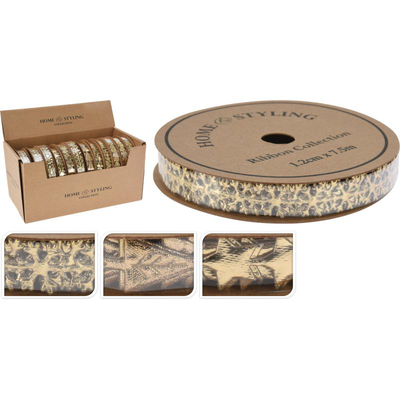 Ribbon 1.2cmx7.5m gold - assorted designs, , medium