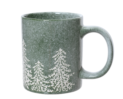 Green mug stoneware reactive glaze tree embossed, , medium