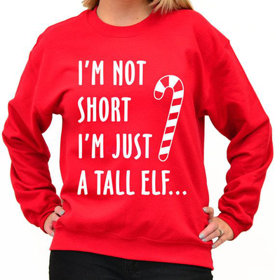Christmas sweatshirt im a tall elf, Red, medium