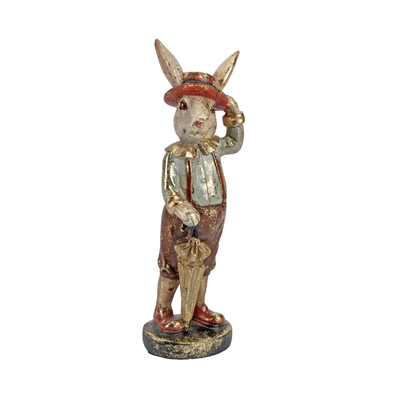 Resin easter white/multicolor rabbit with umbrella, , medium