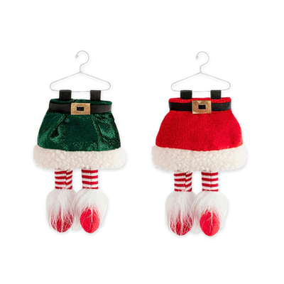 Xmas velvet hanging elf's legs red & green 21x14cm, , medium