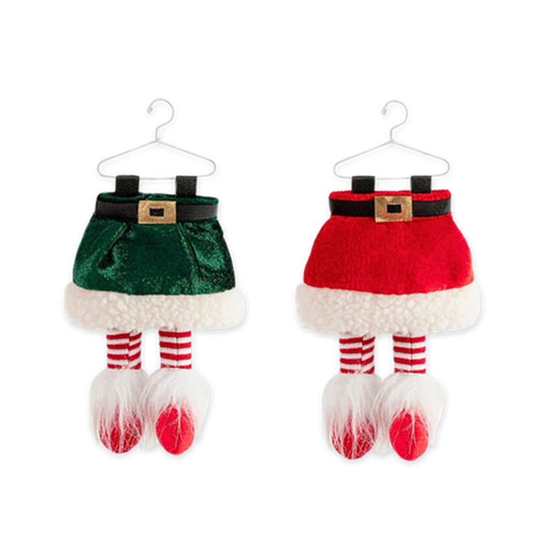 Xmas velvet hanging elf's legs red & green 21x14cm, , medium-null