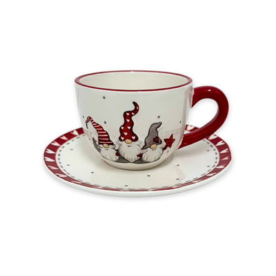 Xmas ceramic cup&plate 2pcs set santa dwarf 15.3x15.3x7.7cm, , medium