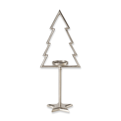 Alu nickle silver candle holder xmas tree 66.2cm, Silver, medium