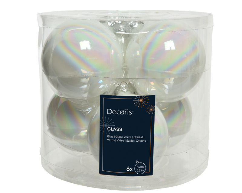 Bauble glass  d.8cm shiny white/iris tube 6 pcs, , medium-null