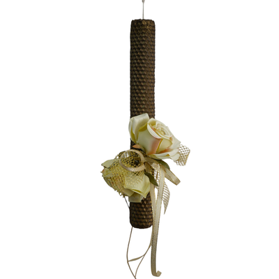 Easter candle with beeswax - brown with rose