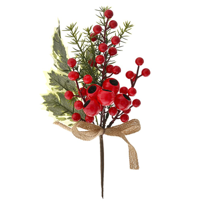 Red berry pick with ribbon, , medium