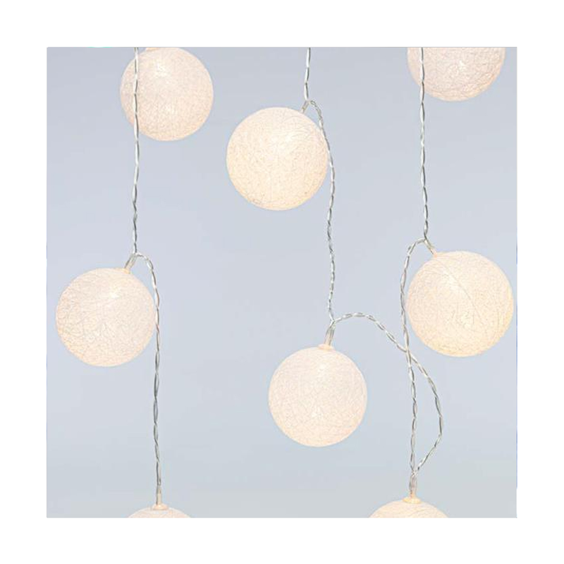 10 christmas lights in a row in the shape of a white ball with warm white lighting-null