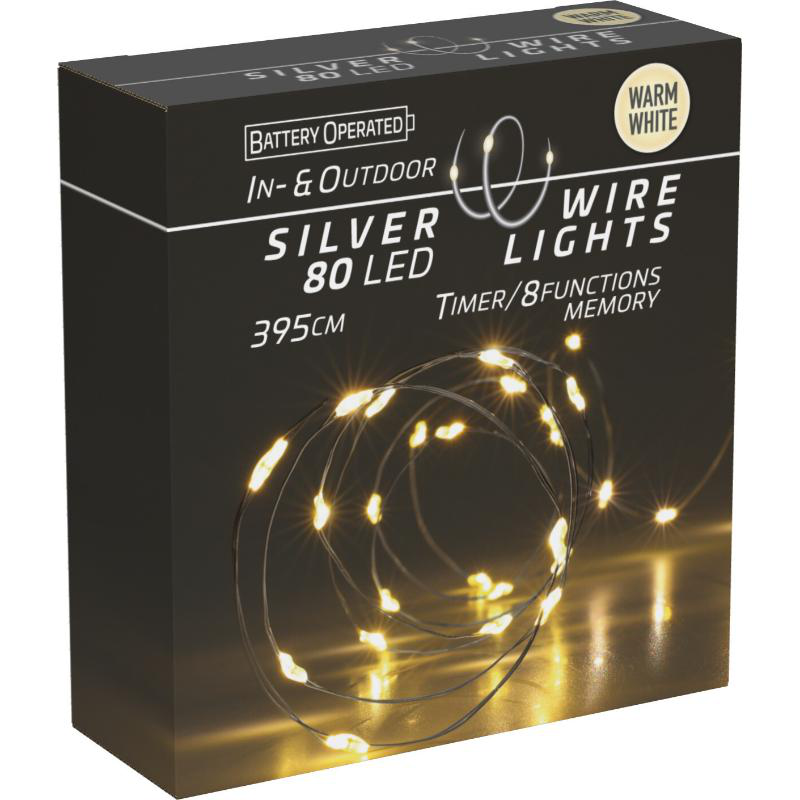 Product image: Silver wire 80 led lights 395cm - warm white, , medium-null