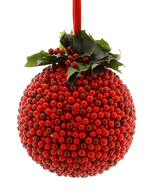 Styrofoam large red ball with green leaves, , medium