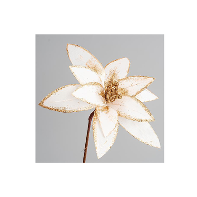 Christmas decorative flower white with gold with stem 23x72cm, , medium