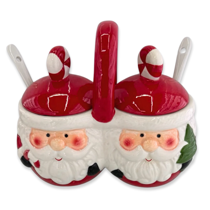 Product image: Xmas ceramic santa twin jars w lids  12x16cm-null