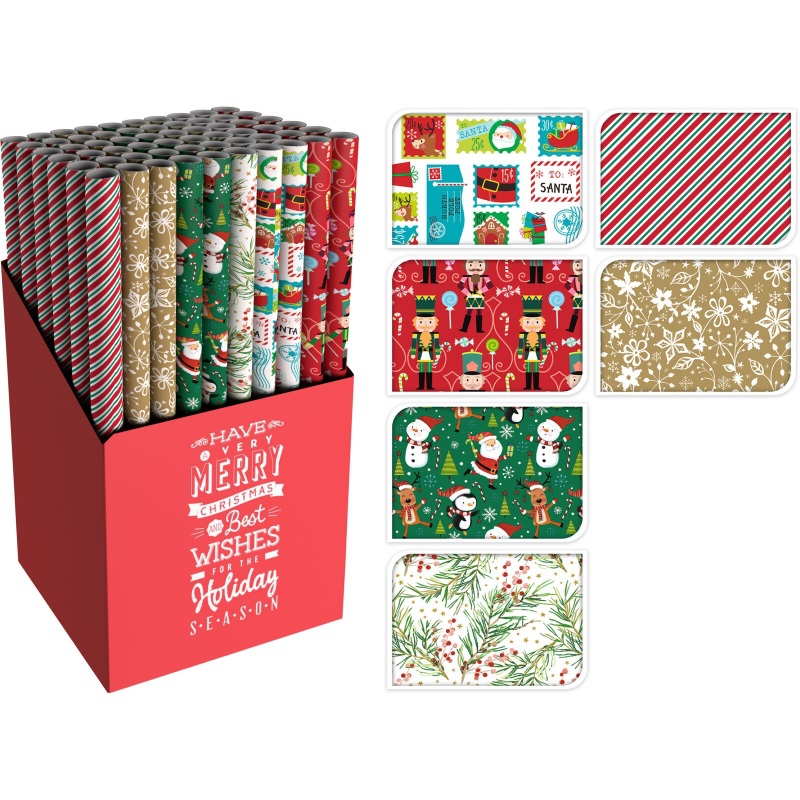 Christmas wrap paper 70x200cm - assorted designs, , medium-null