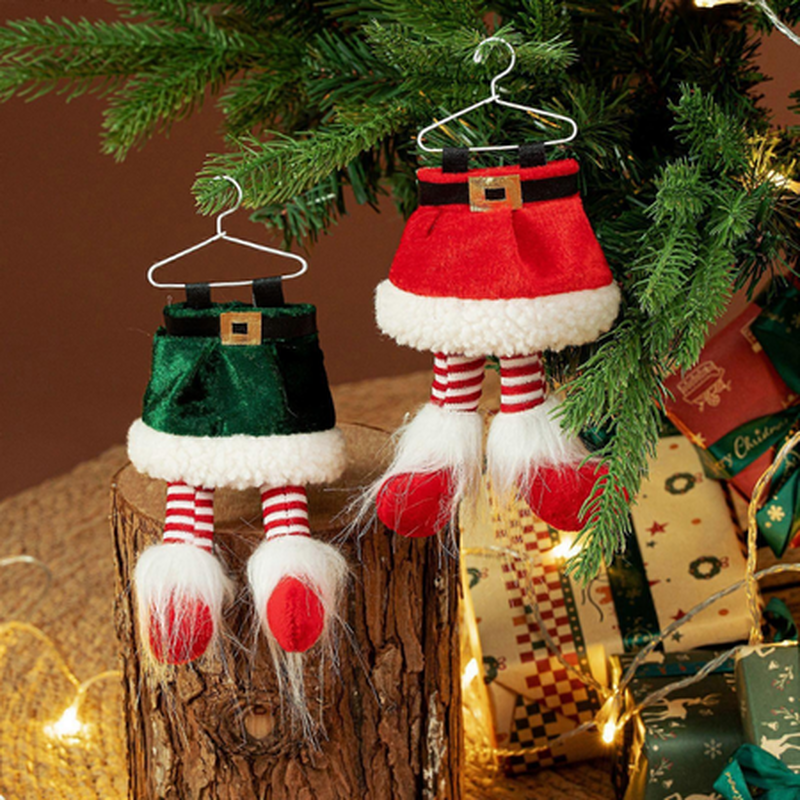 Xmas velvet hanging elf's legs red & green 21x14cm, , medium-null