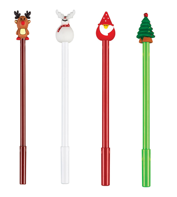 4 pieces ball pen "christmas" blue ink 0.7mm, , medium