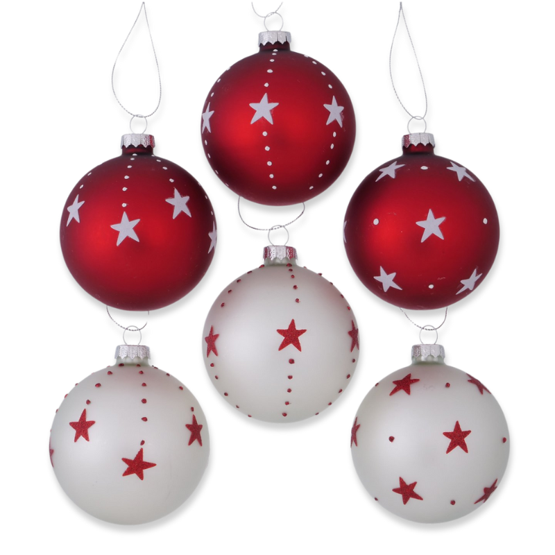 Boltze xmas glass lacquered ball 8cm white red (1 pcs) image number null
