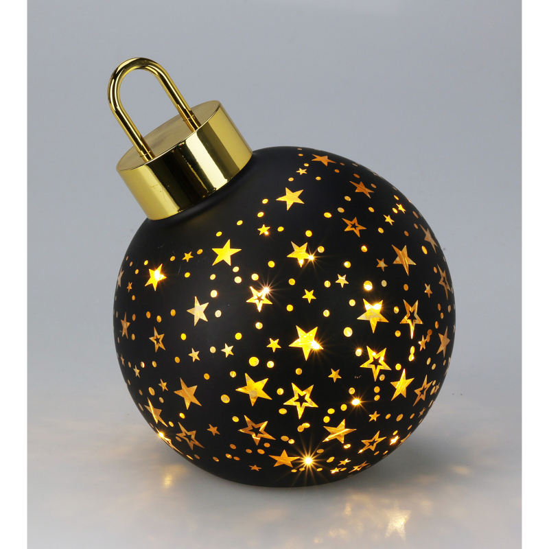 Christmas ball with led 15cm - matt black, , medium-null