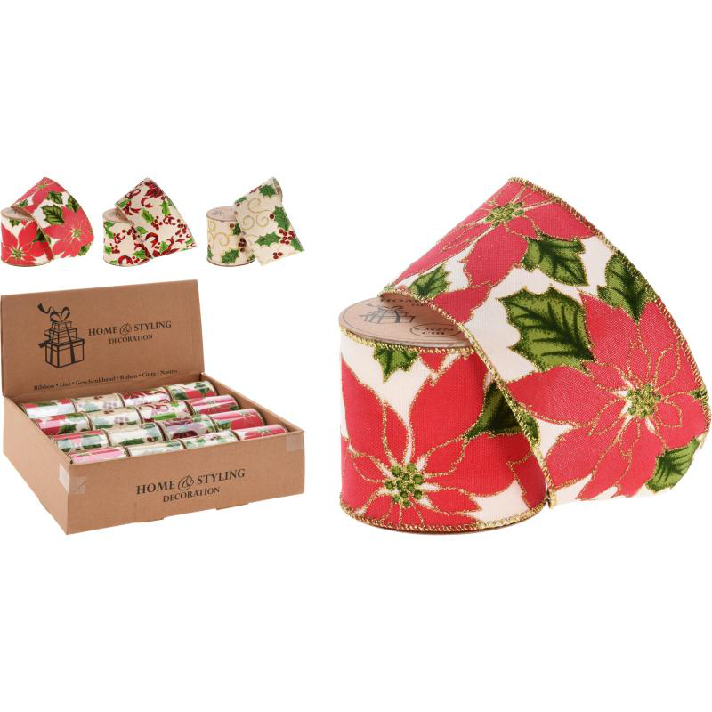 Ribbon 63mm xmas flower - assorted designs, , medium-null
