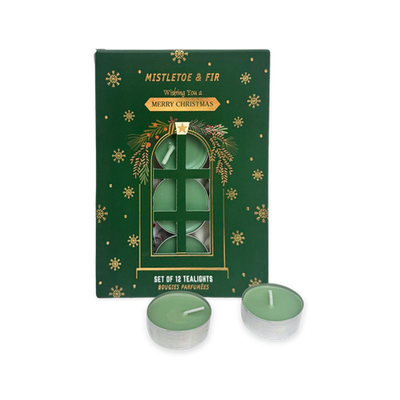 Xmas tealights 12pcs set mistletoe & fir, , medium
