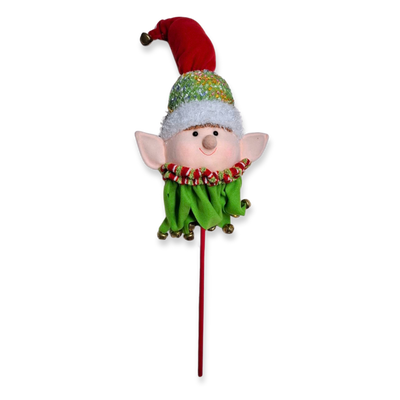 Xmas elf face soft decoration stick 62cm, Green Red, medium