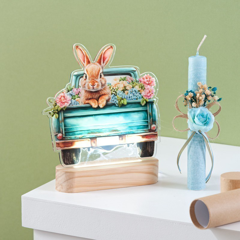 Easter gift set with led - bunny with blue candle, , medium-null