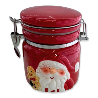 Xmas ceramic santa coffee jar 10.5x10.5x12cm, Red, medium