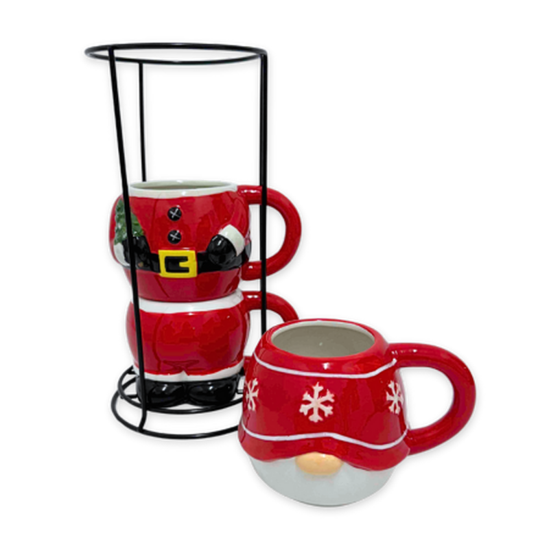 Product image: Xmas ceramic mug 3pcs set santa with metal stand, , medium-null