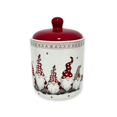 Xmas ceramic jar with lid santa dwarf 13x13x17.3cm, , medium