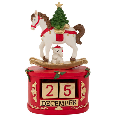 Christmas white resin rocking horse on a red calendar 12x9x19.5cm, , medium