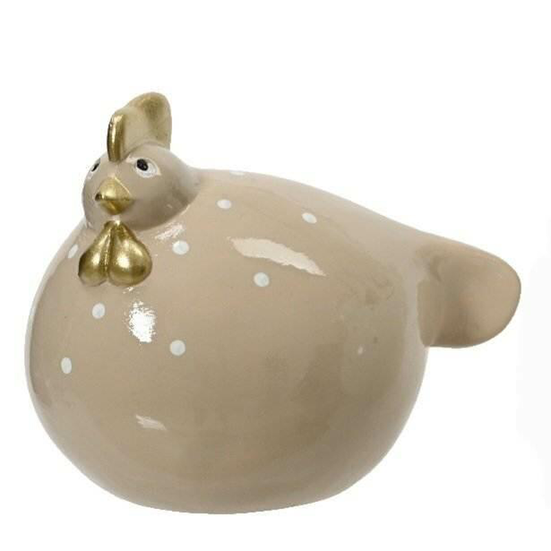 Chicken terracotta with dots handmade - large , sand-null