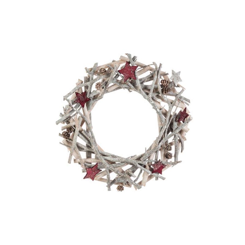 Product image: Christmas wooden wreath with red stars 32cm, , medium-null