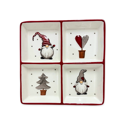 Xmas ceramic divided platter santa dwarf 19.5x19.5x2.8cm, , medium