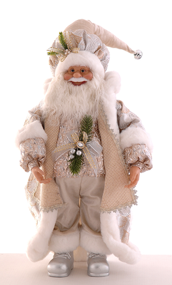 Velvet polyester white/gold sm standing santa claus h.45cm, , medium