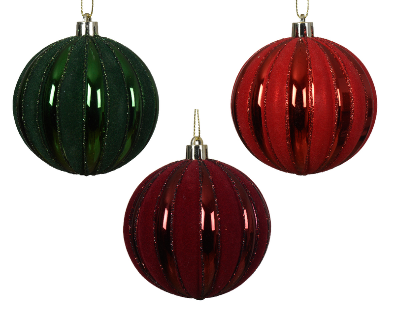 Bauble d.8cm flock glitter - xmas red-null