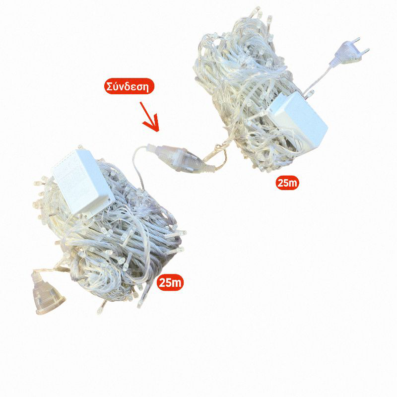 Product image: Χριστουγεννιάτικα λαμπάκια έσω-εξωτερικού με διαφανές επεκτεινόμενο καλώδιο 25m-null