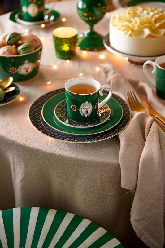 A pip bowl love birds medallion deer dark green, , medium-null