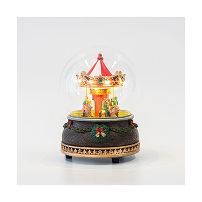 Christmas carousel in glass dome, battery powered, led, with music and motion, 12x12x16cm, , medium