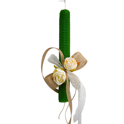 Beeswax easter candle - green with roses
