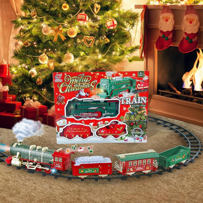 Product image: Ηλεκτρικό χριστουγεννιάτικο τρενάκι με φωτισμό, μουσική & καπνό 318cm περίμετρος, , medium-null
