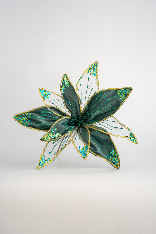 Velvet poinsettia flower turquoise and transparent, , medium-null
