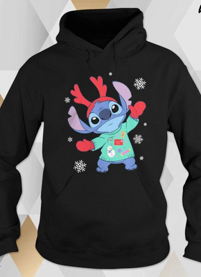 Christmas hoodie unisex stitch open arms, Black, medium