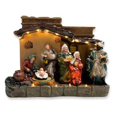 Xmas manger with light sound and moving figure, Brown, medium