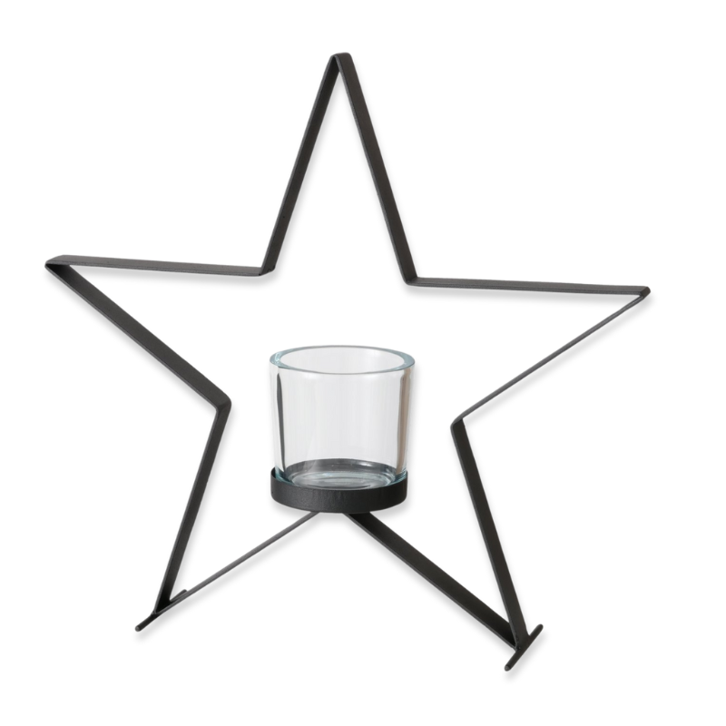 Product image: Iron black windlight star with glass 50.5cm-null